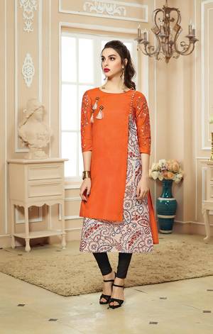 Orange Color Induces Perfect Summery Appeal To Any Outfit, Grab This Pretty Readymade Designer Kurti In Orange Color Fabricated On Cotton. Its Unique Pattern Will Earn You Lots Of Compliments From Onlookers. 