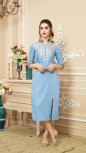 Look Pretty Wearing This Designer Readymade Kurti In Light Blue Color Fabricated On Cotton. This Pretty Kurti Has Plain Elegant Pattern Which Will Earn You Lots Of Compliments From Onlookers.