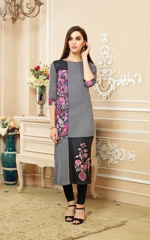 Flaunt Your Rich And Elegant Taste Wearing This Readymade kurti In Grey Color Fabricated On Cotton Beautified With Prints And Thread Work. This Is Also Available In All Sizes. Buy Now.