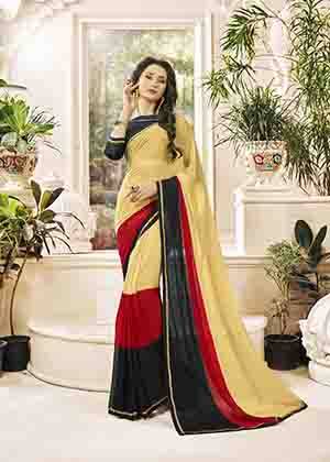 For An Elegant Look, Grab This Saree In Yellow Color Paired With Black Colored Blouse. This Saree And Blouse Are Fabricated On Georgette. This Saree Is Light Weight And Easy To Carry All Day Long. Buy Now.
