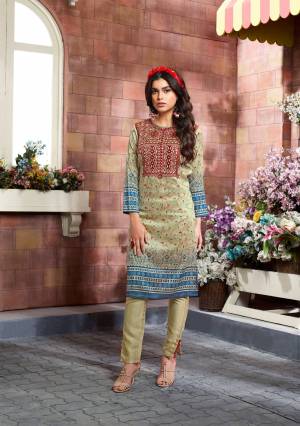 Simple And Elegant Looking Readymade Kurti Is Here In Beige Color Fabricated On Tussar Art Silk Beautified With Prints And Thread Work. This Kurti Gives A Rich Look To Your Personality.