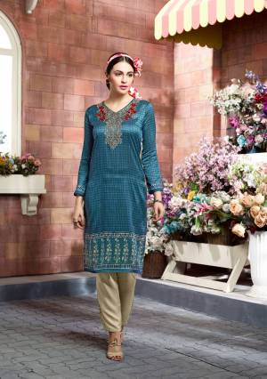 Elegant And Rich Looking Designer Readymade Kurti Is Here In Blue Color Fabricated On Tussar Art Silk Beautified with Prints And Thread Work. This Readymade Kurti Is Available In All Regular Sizes.