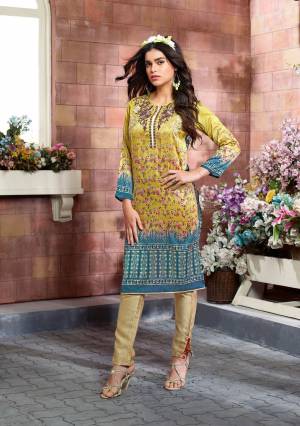 Celebrate This Festive Season With Beauty And Comfort Wearing This Readymade Kurti In Yellow Color Fabricated On Tussar Art Silk BeautifiedWith Prints And Thread Work. Buy This Kurti Now.