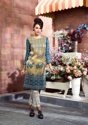 Flaunt Your Rich and Elegant Taste Wearing This Readymade Kurti In Beige And Blue Color Fabricated On Tussar Art Silk Beautified With Prints And Thread Work. This Kurti Is Light Weight And Ensures Superb Comfort All Day Long.