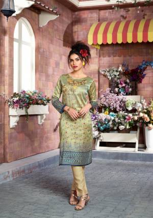 New And Unique Shade Is Here With This Designer Readymade Kurti In Mint Green Color Fabricated On Tussar Art Silk Beautified With Prints And Thread Work. This kurti Is Light Weight And Easy To Carry all Day Long.