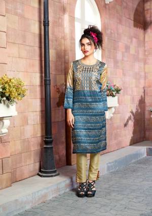 Elegant And Rich Looking Designer Readymade Kurti Is Here In Blue Color Fabricated On Tussar Art Silk Beautified with Prints And Thread Work. This Readymade Kurti Is Available In All Regular Sizes.