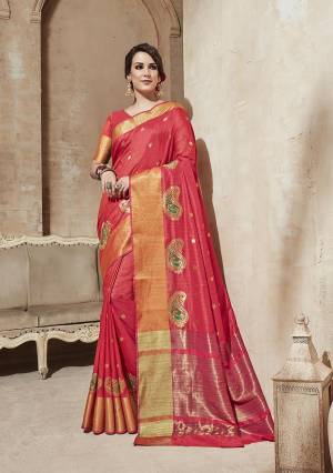 Shine Bright Wearing This Lovely Saree In Dark Pink Color Paired With Dark Pink Colored Blouse. This Saree And Blouse Are Fabricated On Cotton Silk Beautified With Thread Embroidery. Buy Now.