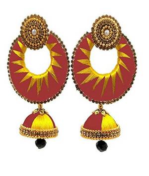 Enhance Your Traditional Look With This Lovely Set Of Earrings Pairing It With Same Or Contrasting Colored Traditional Attire. This Earring Set Is Made By Silk Thread Beautified With Stone Work. Buy This Lovely Pair Now.