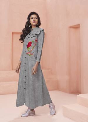 For A Rich and Designer Look, Grab This Designer Readymade Kurti In Grey Color Fabricated On Cotton Beautified With Multi Colored Thread Work. This Kurti IS Light Weight And Available Is All Sizes. Buy Now.