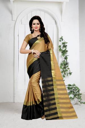 Simple And Elegant Looking Pretty Saree In Beige Color Paired With Beige Colored Blouse. This Saree And Blouse Are Poly Cotton Based Fabric. Buy This Saree Now.
