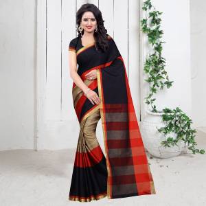 Grab This Poly Cotton Based Fabric Saree In Black & Red Color Paired With Black Colored Blouse. This Plain Saree Gives An Elegant Look To Your Personality. Buy Now.