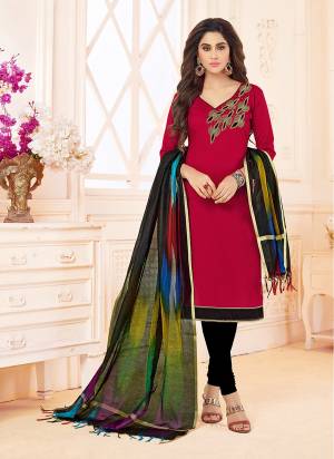 Royal And Bold Look Is Here With this Dress Material In Maroon Colored Top Paired With Black Colored Bottom And Multi Colored Dupatta. This Dress Material Is Cotton Based Paired With Banarasi Dupatta. Buy Now.