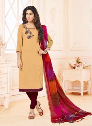 Simple and Elegant Looking Designer Dress Material Is Here With This Beige Colored Top Paired With Maroon Colored Bottom And Dupatta. Its Top And Bottom Are Cotton Based Paired With Banarasi Dupatta. It Has Simple And Elegant Hand Work Over Its Neckline.