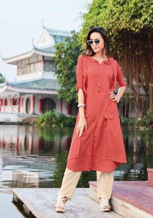 Look Beautiful and Attractive Wearing This Designer Readymade Kurti In Dark Peach Color Fabricated On Silk Cotton. This Fabric Is Durable And Easy To Care For. Buy Now.
