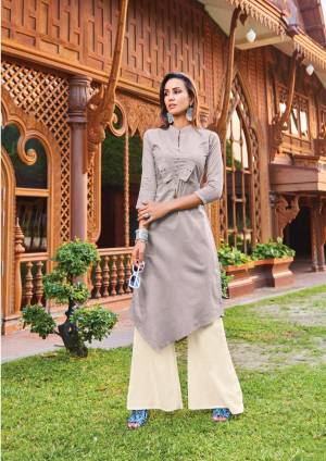 Flaunt Your Rich And Elegant Taste Wearing This Designer Readymade kurti In Grey Color Fabricated On Silk Cotton. This Pretty Kurti Is Soft Towards Skin, Durable And Easy To Carry All Day Long.
