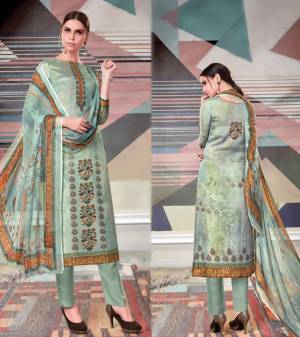 Very Pretty Shade Is Here In Blue With This Dress Material In Baby Blue Color. Its Top Is Fabricated On Crepe Georgette Paired ith Santoon Bottom And Chiffon Dupatta. Buy This Now.