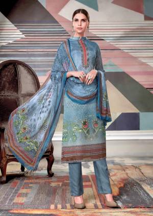 Be It Your Semi-Casual Wear Or Some Festive, Grab This Designer Straight Suit In Steel Blue Color. This Dress Material Is Fabricated On Crepe Georgette Paired With Santoon Bottom And Chiffon Dupatta. Buy Now.