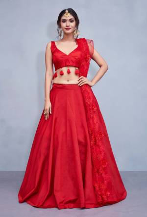 You Will Definitely Earn Lots Of Compliments Wearing This Designer Lehenga Choli In Red Color Paired With Red Dupatta.  This Readymade Lehenga Choli Is Fabricated On Art Silk Paired With Net Dupatta. Buy Now.