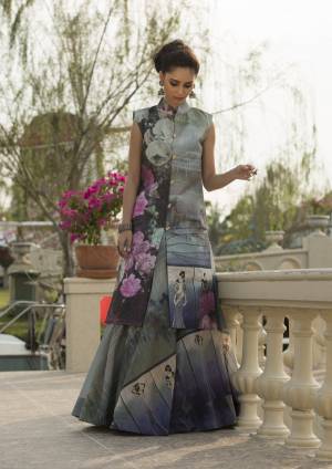 Add This Pretty Readymade Grey Colored Gown Fabricated On Art Silk Beautified With Digital Prints All Over It. This This Pretty Gown Is Easy To carry All Day Long. 