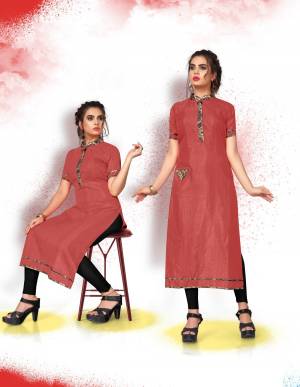 Grab This New Shade For Your Casual Or Semi-Casual Wear In Dusty Red Colored Kurti Fabricated On Art Silk. This Readymade Kurti Is Available In Regular Sizes. Buy Now.