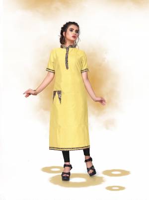 Yellow Is Always A Fresh And Happy Color, Grab This Readymade Yellow Colored Kurti Fabricated On Art Silk. It IS Light Weight And Easy To Carry All Day Long.