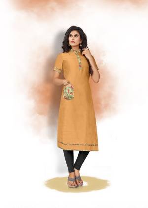 Yellow Is Always A Fresh And Happy Color, Grab This Readymade Musturd Yellow Colored Kurti Fabricated On Art Silk. It IS Light Weight And Easy To Carry All Day Long.