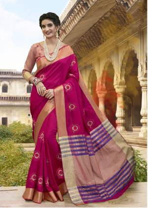 Look Beautiful And Earn Lots Of Compliments Wearing This Saree In Dark Pink Color Paired With Dusty Pink Colored Blouse. This Saree IS Fabricated On Satin Silk Paired With Art Silk Fabricated Blouse. It Is Beautified With Resham Embroidery With Moti Work.