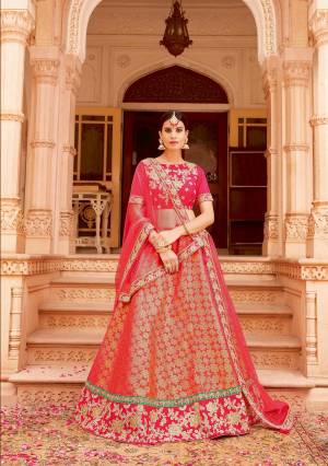 Keep your attitude bright, festive, happy and in sync with the Culture wearing this beautiful designer lehenga choli in dark pink color .