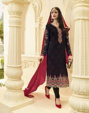 For A Bold and Beautiful Look, Grab This Designer Straight Suit In Dark Pink Color Paired With Dark Pink Colored Bottom And Dupatta. Its Top Is Fabricated On Georgette Paired With Santoon Bottom And Dupatta. Buy Now.