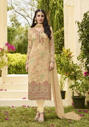 Flaunt Your Rich And Elegant Look, Wearing This Designer Straight Suit In Beige Color Paired With Beige Colored Bottom And Dupatta. All Itrs Fabrics Ensures Superb Comfort All Day Long.