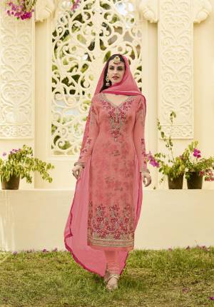 Simple And Elegant Looking Designer Straight Cut Suit Is Here In Pink Color Paired With Pink Colored Bottom And Dupatta. Its Top Is Georgette Based Paired With Santoon Bottom And Chiffon Dupatta. Buy This Suit Now.