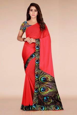 Adorn The Pretty Angelic Look Wearing This Attractive Saree In Red Color Paired With Multi Colored Blouse. This Saree IS Fabricated On Georgette Paired With Art Silk Fabricated Blouse. Buy This Saree Now.