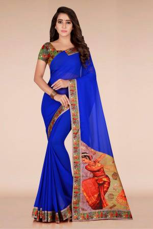 Bright And Visually Appealing Color Is Here With this Saree In Royal Blue Color Paired With Multi Colored Blouse. This Saree Is Fabricated On Georgette Paired With Art Silk Fabricated Blouse. Buy This Saree Now.