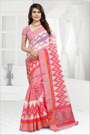 Look Pretty Wearing This Lovely Saree In Pink And White Color Paired With Pink And White Colored Blouse. This Saree And Blouse Are Fabricated On Cotton Beautified With Prints. Its Fabric Ensures Superb Comfort All Day Long. 