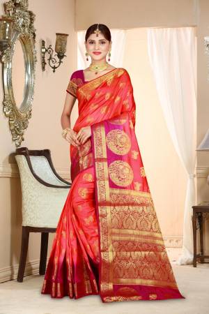 Look Pretty Attractive Wearing This Beautiful Pink Colored Saree Paired With Magenta Pink Colored Blouse. This Saree And Blouse Are Fabricated On Art Silk Beautified With Weave.