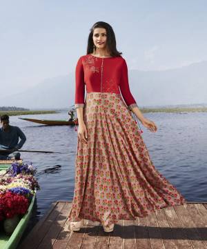 You Will Definitely Earn Lots Of Compliments Wearing This Designer Long Kurti In Red and Mauve Color Fabricated Satin Georgette. This Pretty Kurti Has Unique Color Pallete and Is Available In All Sizes. Buy Now.