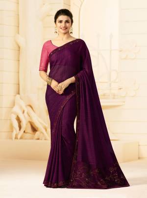 Celebrate This Festive Season With Beauty And Comfort Wearing This Lovely Designer Saree In Purple Color Paired With Contrasting Pink Colored Blouse. This Saree Is Georgette Based Paired With Art Silk Fabricated Blouse. Buy Now.
