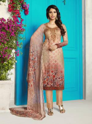 Simple And Elegant Looking Designer Straight Suit Is Here In Beige Color Paired With Beige Colored Bottom And Dupatta. Its Top Is Fabricated On Soft Cotton Paired With Cotton Bottom And Chiffon Dupatta. Get This Customised As Per Your Desired Fit And Comfort.