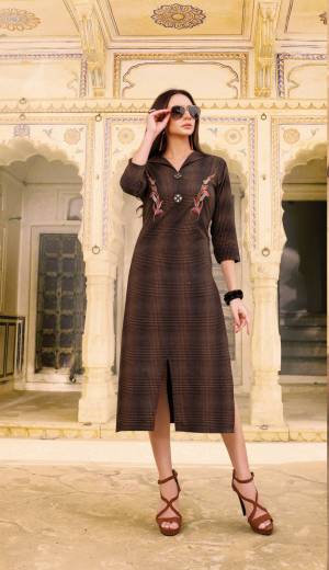 You Will Earn Lots Of Compliments Wearing This Designer Readymade Kurti In Brown Color Fabricated On Soft Cotton. This Kurti Is Beautified With Prints And Thread Work. Buy Now.