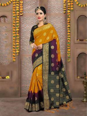 This Festive Season, Grab This Beautiful Musturd Yellow Colored Saree Paired With Black Colored Blouse. This Saree And Blouse are Fabricated On Art Silk It Is Durable and Easy To Care For.