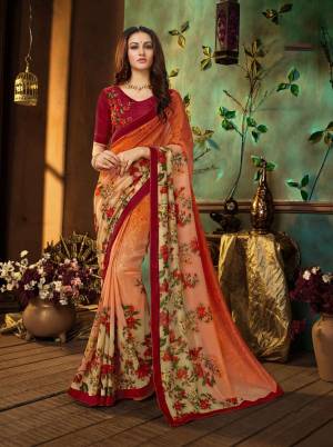 Add This Pretty Saree To Your Wardrobe In Orange And Milti Color Paired With Dark Pink Colored Blouse. This Saree IS Georgette Based Paired With Art Silk Fabricated Blouse. Buy Now.
