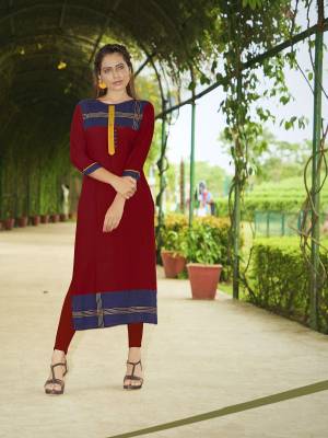 You Will Definitely Earn Lots Of Compliments Wearing This Designer Readymade Kurti In  Maroon Color Fabricated On Rayon. This Pretty Kurti Is Beautified With patch Work And Buttons. 