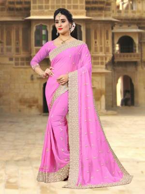 Lovely Shade In Pink Is Here With This Designer Saree In Powder Pink Color Paired With Powder Pink Colored Blouse. This Saree And Blouse Are Georgette Based Beautified With Heavy Embroidered Lace Border.
