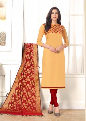 Simple and Elegant Looking Straight Suit Is Here In Beige Colored Top Paired With Maroon Colored Bottom and Dupatta. This Dress Material Is Cotton Based Paired With Banarasi Art Silk Dupatta. Buy This Now.