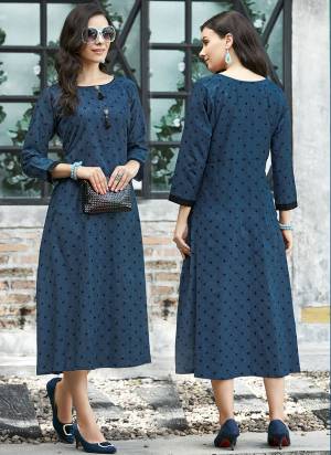 Enhance Your Personality Wearing This Readymade Straight Cut Kurti In Blue Color Fabricated On Rayon Beautified with Prints All Over It. It Is Suitable For Casual Or Semi-Casual Wear.
