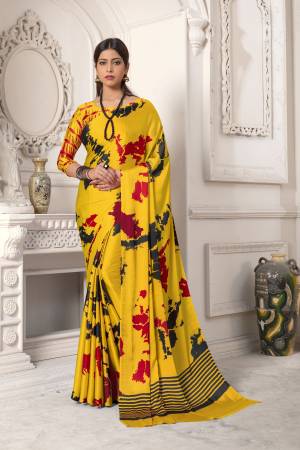 Look Pretty In This Musturd Yellow Colored Saree Paired With Musturd Yellow Colored Blouse, This Saree And Blouse Are Fabricated On Satin Silk Beautified With Abstract Prints All Over It. It Is Light Weight And Easy To Carry All Day Long. Buy Now.