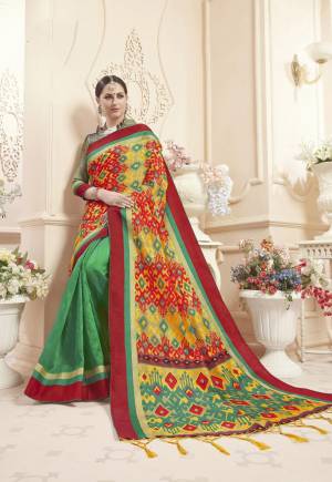 Celebrate This Festive Season With Beauty And Comfort Wearing This Saree In Multi And Green Color Paired With Beige And Green Colored Blouse. This Saree And Blouse Are Fabricated On Art Silk Beautified With Prints. 