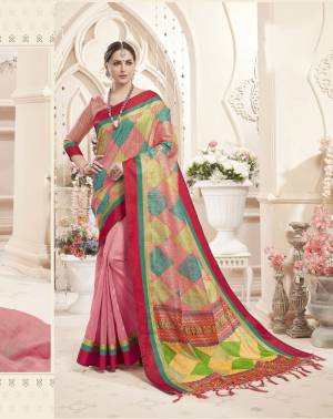 Look Pretty Wearing This Lovely Multi And Pink Colored Saree Paired With Pink Colored Blouse. This Saree And Blouse Are Fabricated On Art Silk Beautified With Prints Over The Pallu.