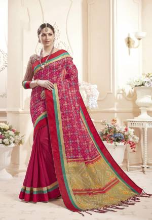 Bright And Visually Appealing Color Is Here With This Saree In Dark Pink Color Paired With Beige And Dark Pink Colored Blouse. This Saree And Blouse Are Art Silk Based Beautified With Prints All Over. 