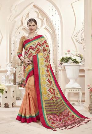 A Must Have Shade In Silk Based Saree Is Here With This Saree In Multi And Peach Color Paired With Beige And Peach Colored Blouse. This Saree And Blouse are Art Silk Based Beautified With Prints.